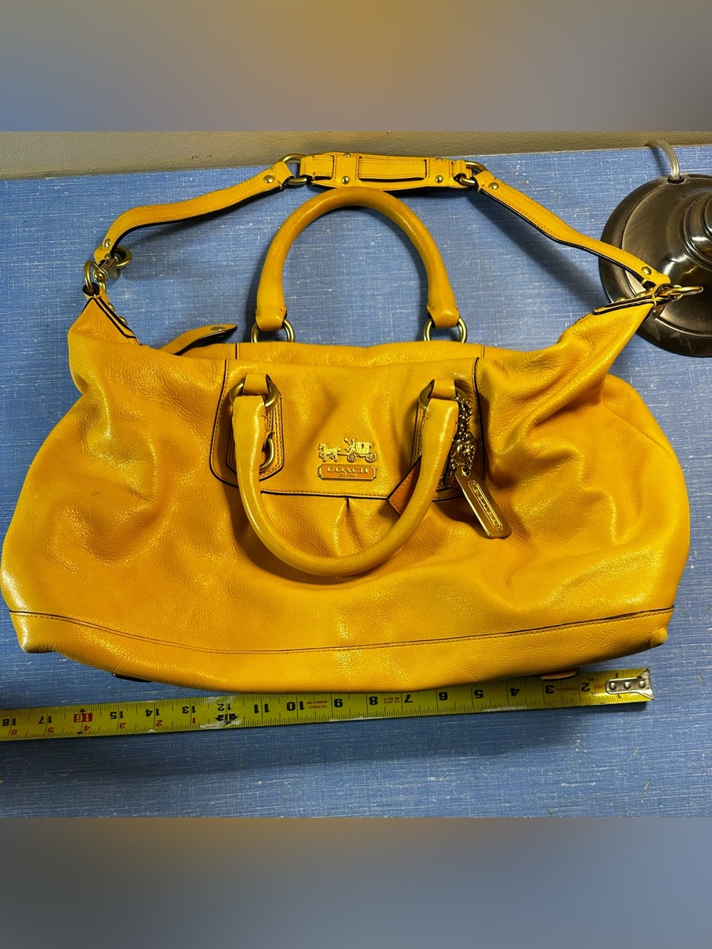 Coach Madison Large Sabrina 12949 Yellow Leather Satchel Shoulder Bag Y2K - Picture 4 of 12
